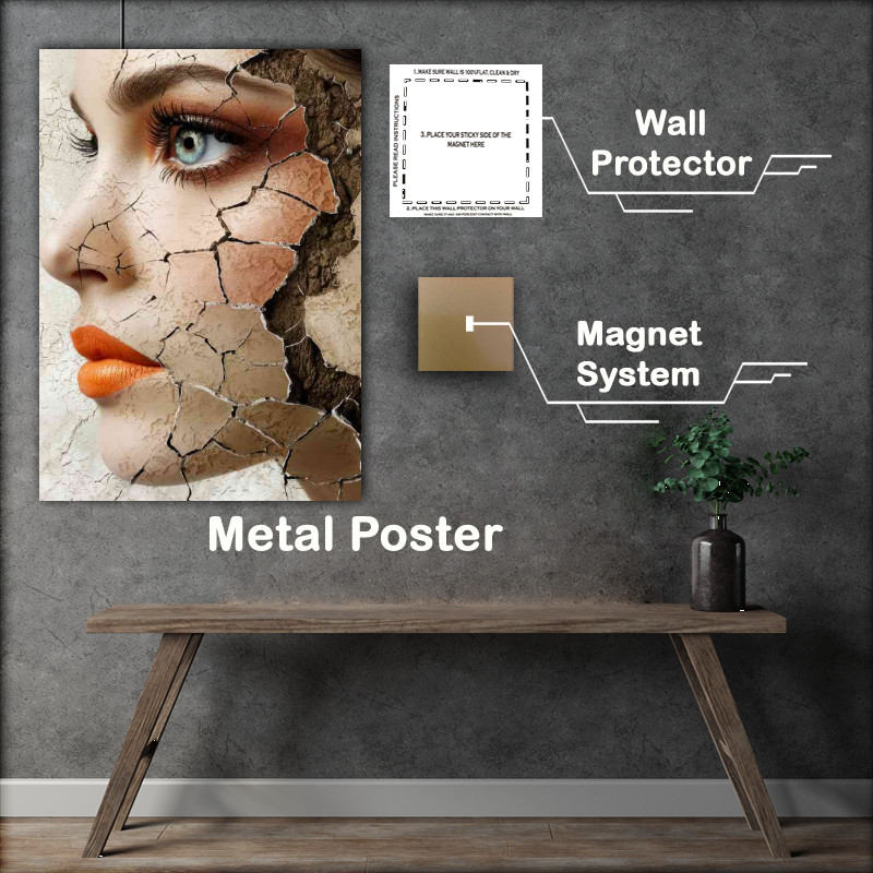 Buy Metal Poster : (The cracked face with red lipstick)