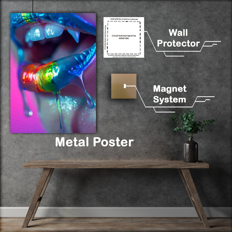 Buy Metal Poster : (Vampire rainbow mouth fangs)