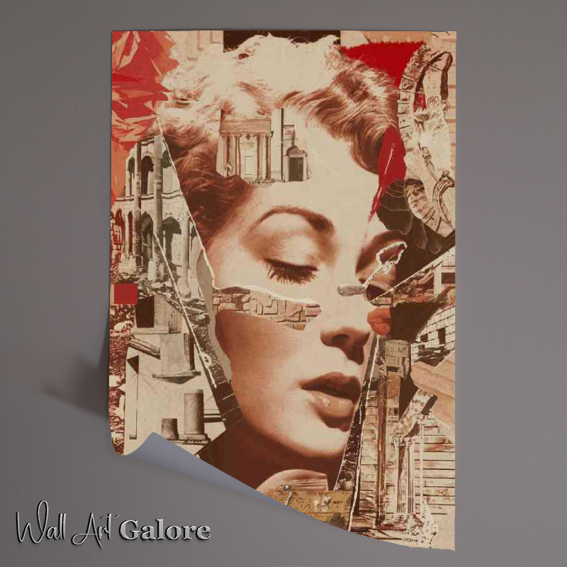 Buy Unframed Poster : (Vintage collage with a woman s face in the Center)