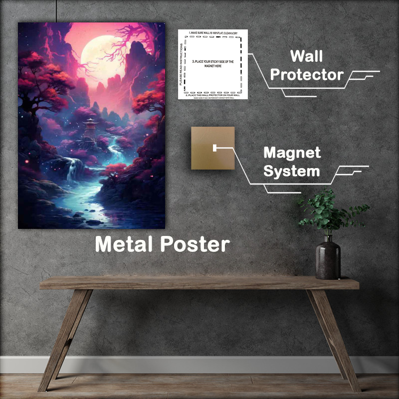 Buy Metal Poster : (Waterfalls and Cherry Blossoms Japans Natural Wonders)