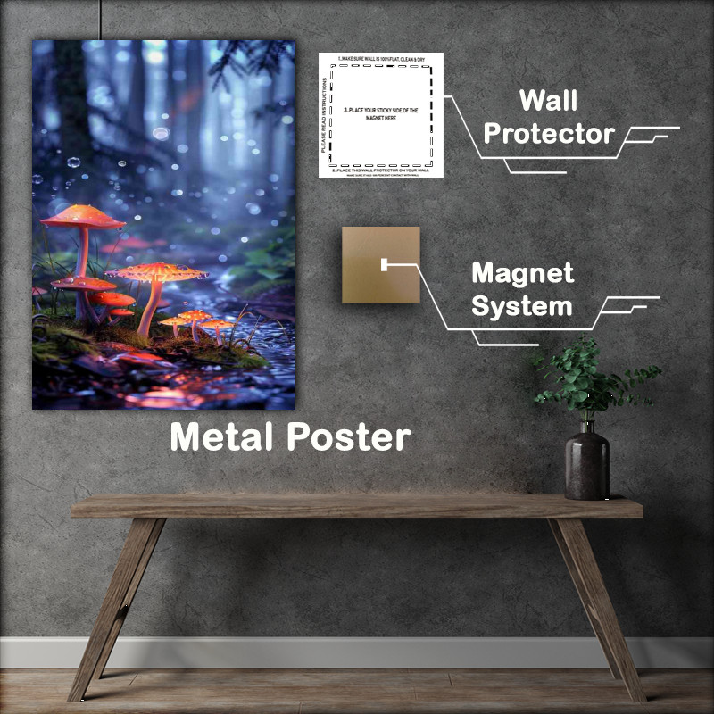 Buy Metal Poster : (Glowing night mushrooms)