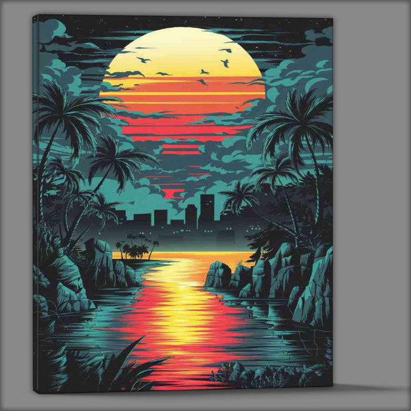 Buy Canvas : (Shimmering river with setting sun reflection)