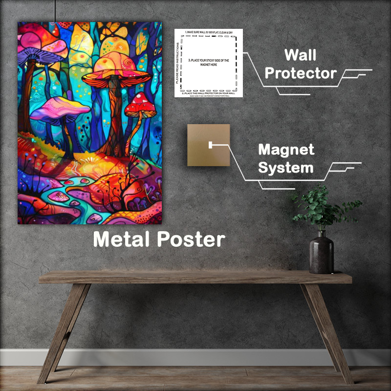 Buy Metal Poster : (Stained glass magic mushrooms)
