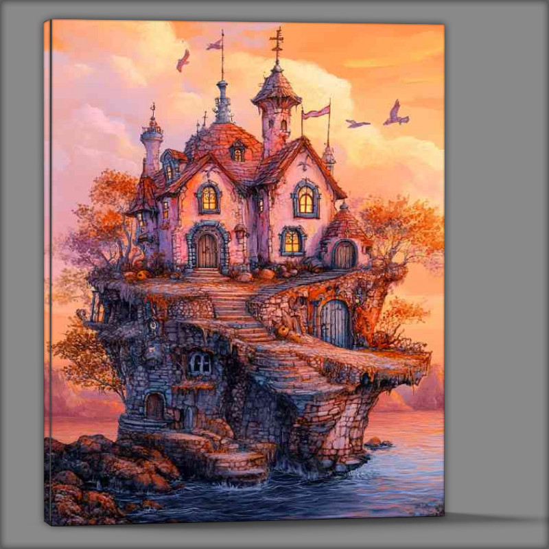 Buy Canvas : (Whimsical house on the edge of an island)