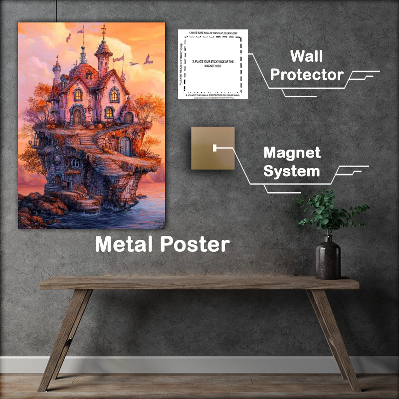 Buy Metal Poster : (Whimsical house on the edge of an island)