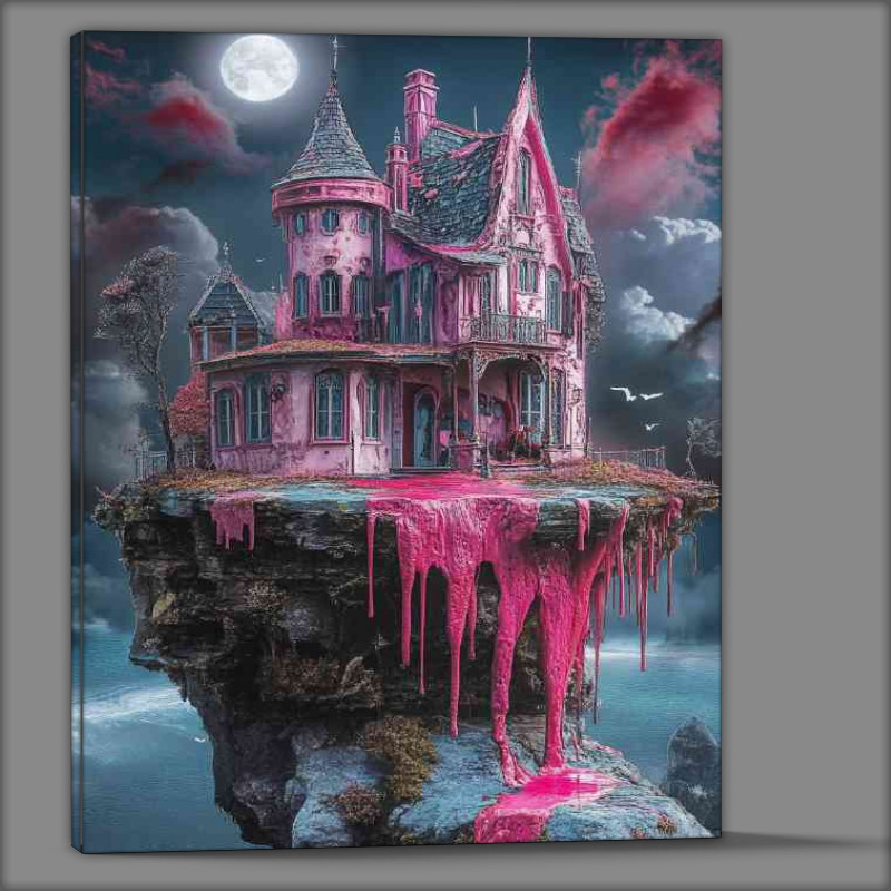 Buy Canvas : (Whimsical house on the edge of an island with pink)