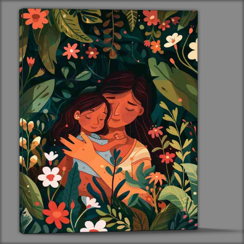 Buy Canvas : (A Mother embracing her daughter in the forest)