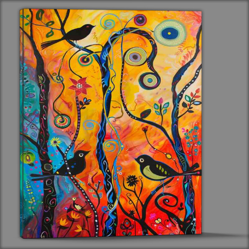 Buy Canvas : (Abstract birds in the swirly trees)