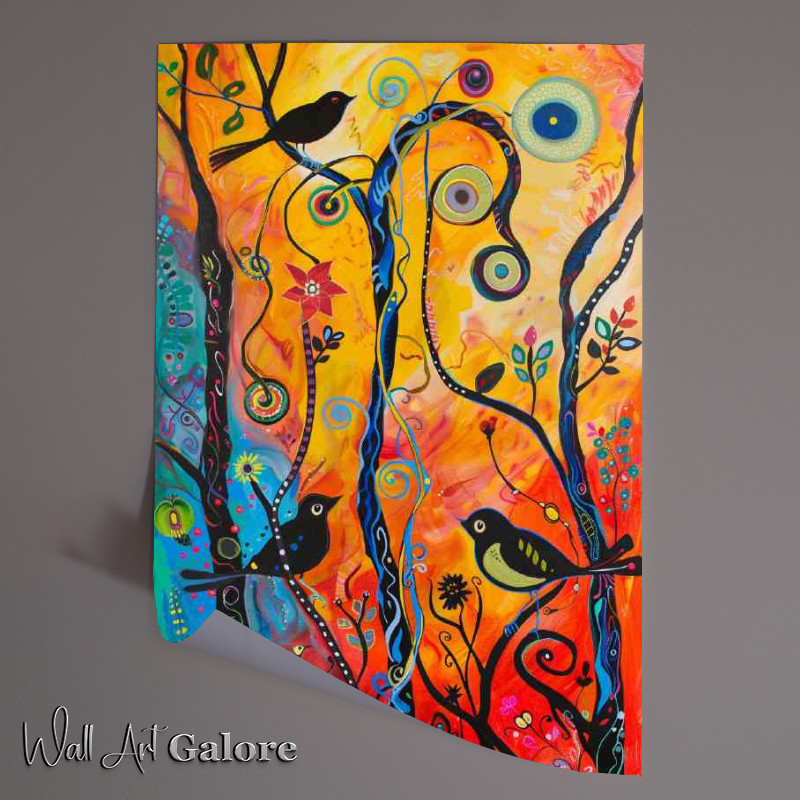 Buy Unframed Poster : (Abstract birds in the swirly trees)