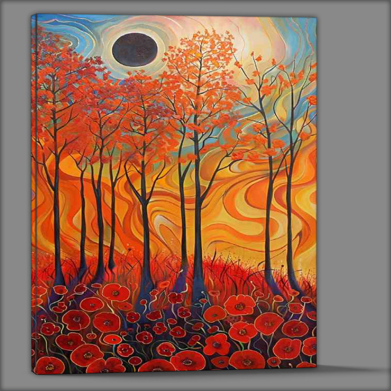 Buy Canvas : (Abstract red poppy flowers sun and trees)