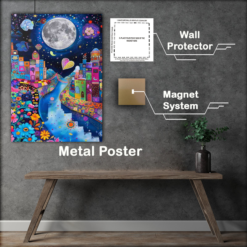 Buy Metal Poster : (Abstract river flowing with full moon)