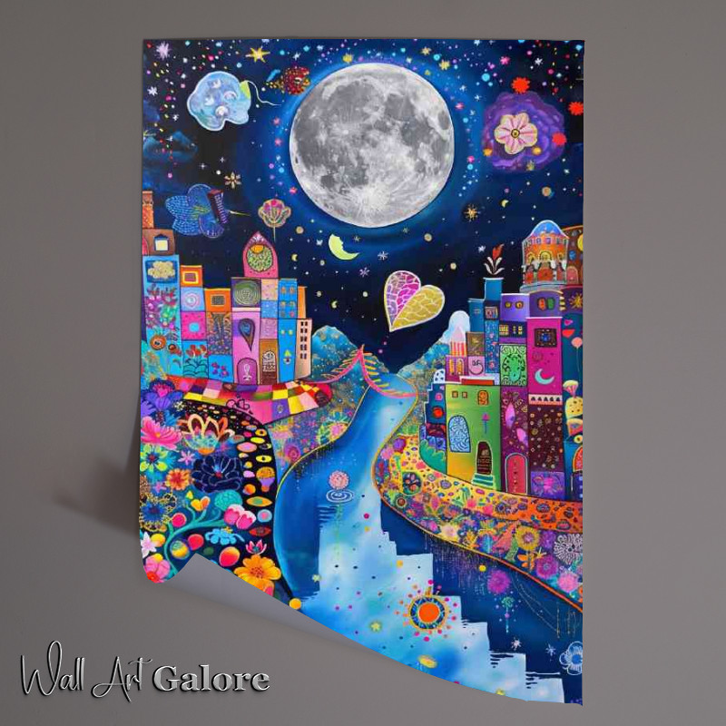 Buy Unframed Poster : (Abstract river flowing with full moon)