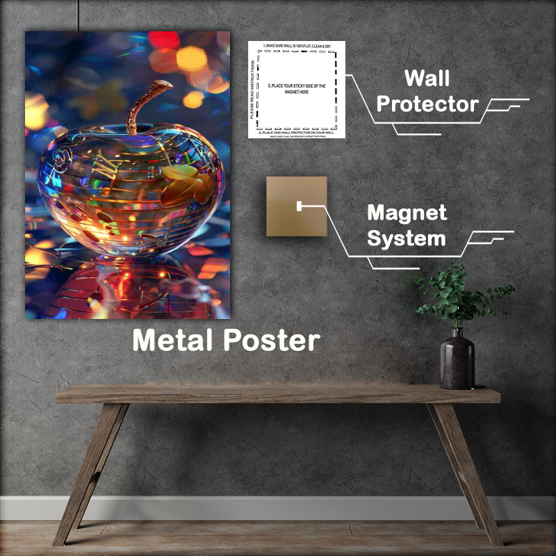 Buy Metal Poster : (Apple with musical notes vibrant colors)