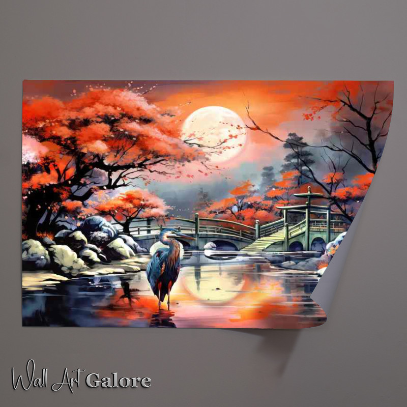 Buy Unframed Poster : (Jaopan bridge with a crane and cherry blosson)