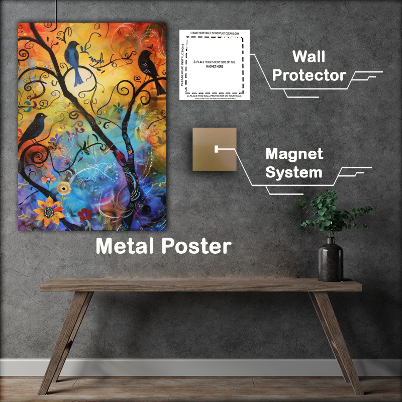 Buy Metal Poster : (Birds in a tree whimsical)