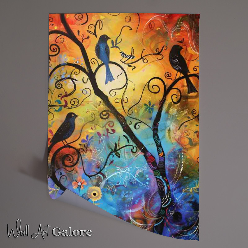 Buy Unframed Poster : (Birds in a tree whimsical)
