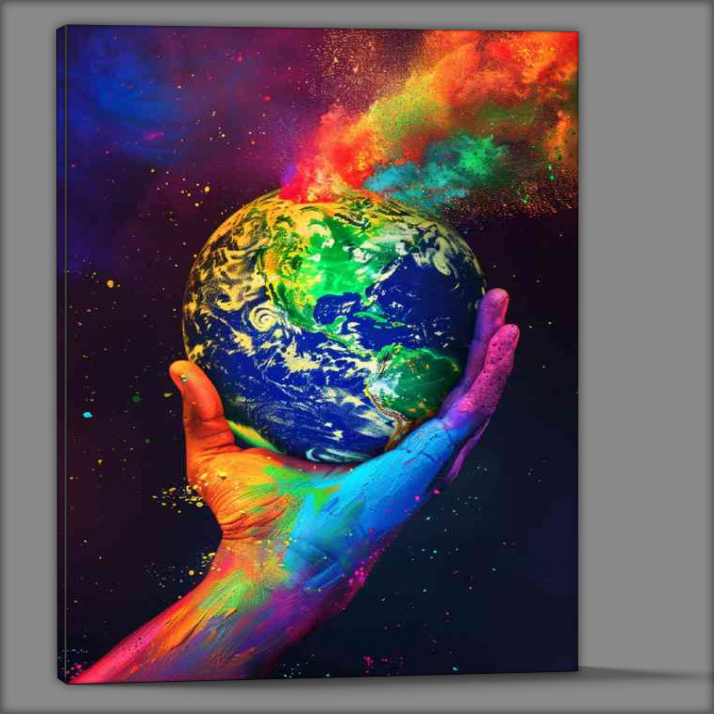 Buy Canvas : (Colourful heand holding the earth)