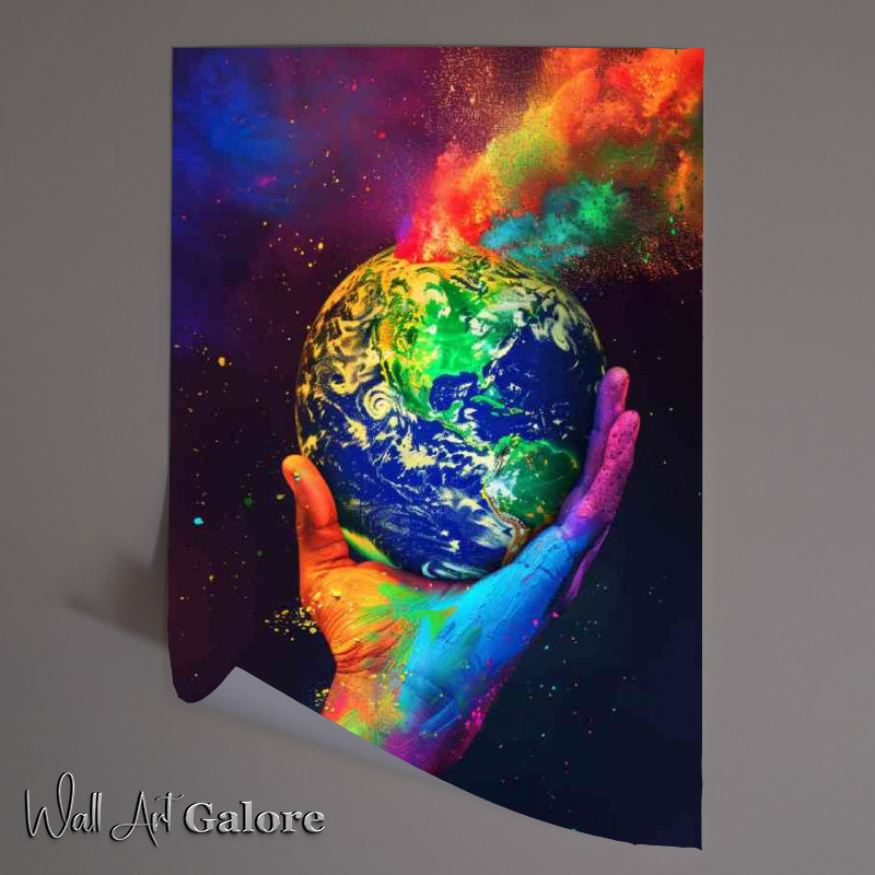 Buy Unframed Poster : (Colourful heand holding the earth)