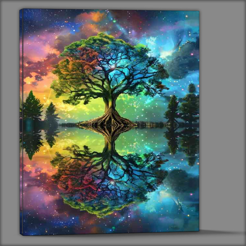 Buy Canvas : (Colourful tree of life with a full reflection)