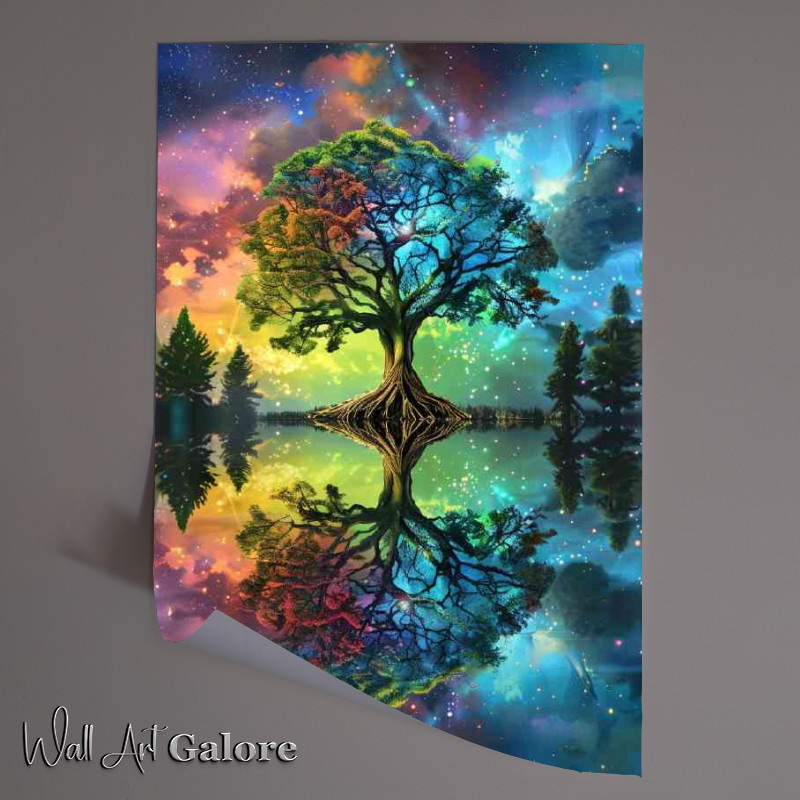 Buy Unframed Poster : (Colourful tree of life with a full reflection)