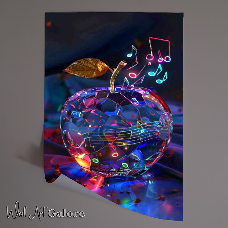 Buy Unframed Poster : (Crystal apple with musical notes colorful and glow)