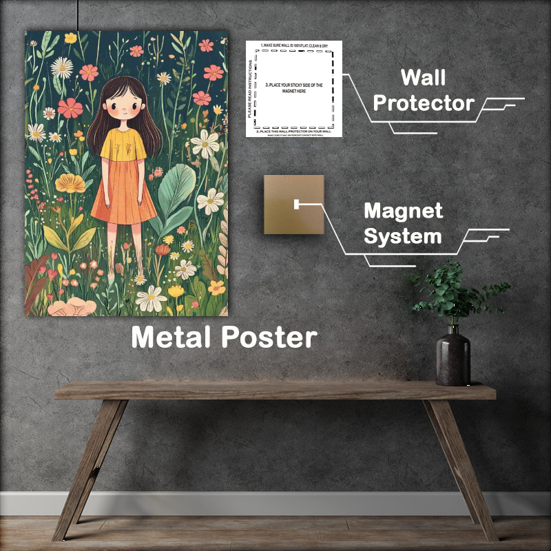 Buy Metal Poster : (Cute girl among the folwers)