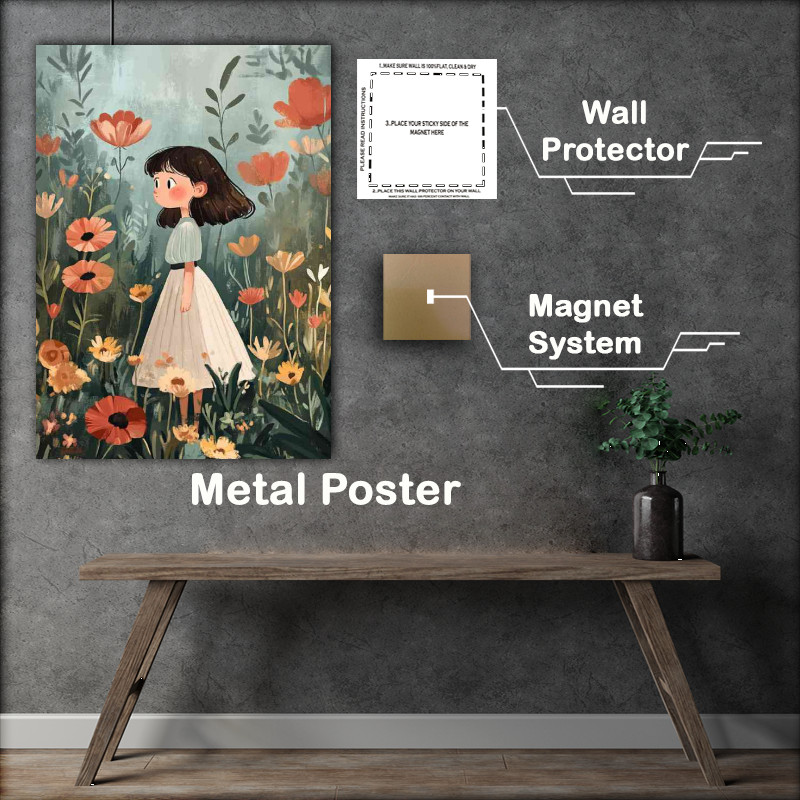 Buy Metal Poster : (Flower garden with a girl standing)