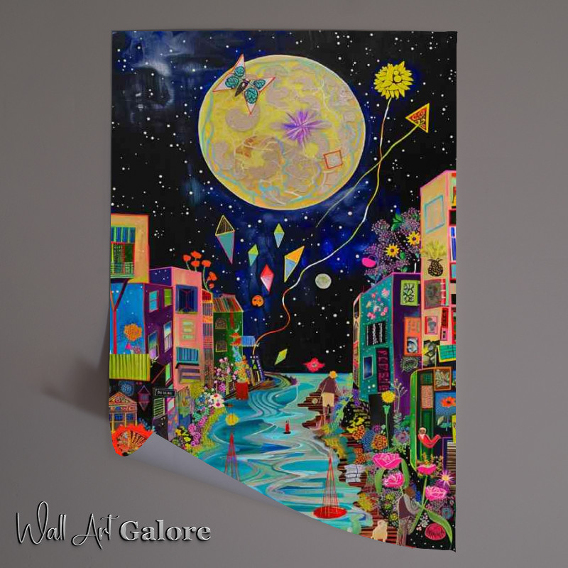 Buy Unframed Poster : (Full moon with river flowing at night)