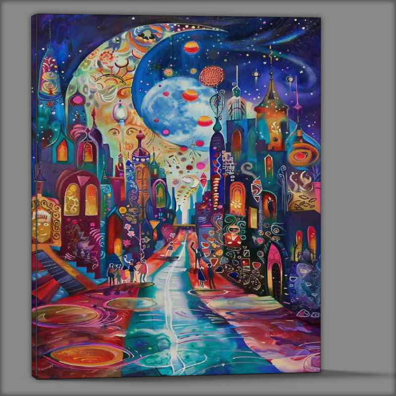 Buy Canvas : (Moon rising in the village street)