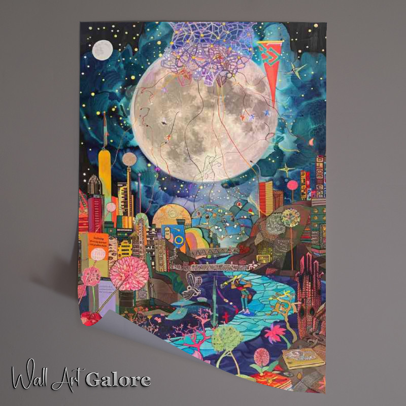Buy Unframed Poster : (Moon rising through the wimsical village)