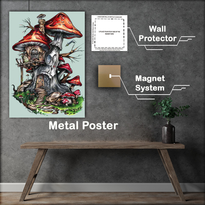 Buy Metal Poster : (Mushroom house in the forest)