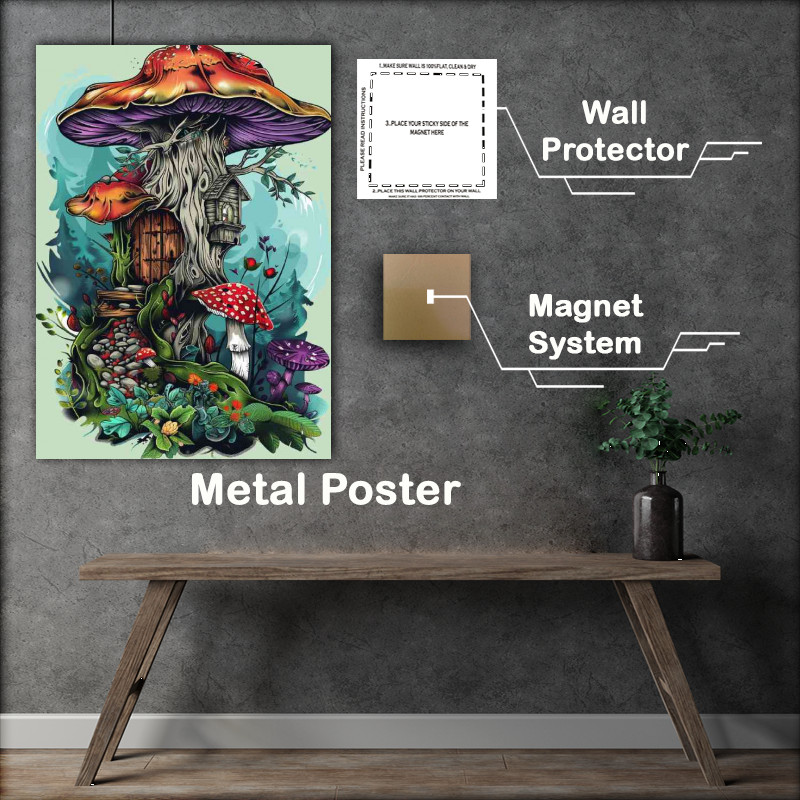 Buy Metal Poster : (Mushroom house with the big wooden door)