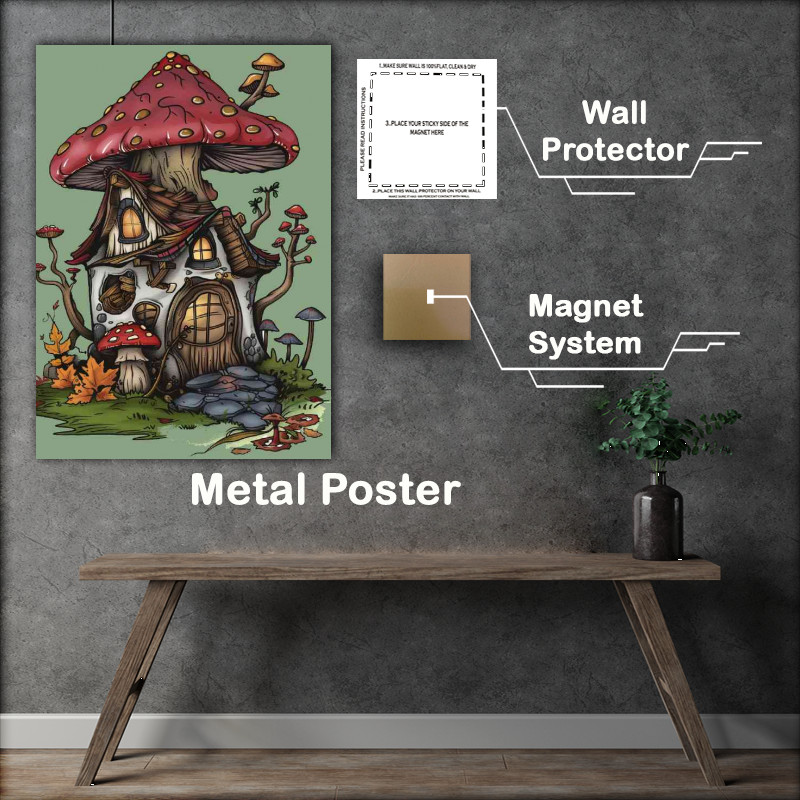 Buy Metal Poster : (Mushroom house with the lights on)