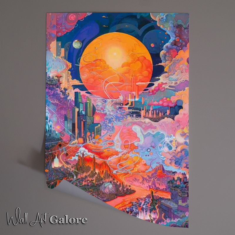 Buy Unframed Poster : (Orange sun surrounded by clouds)