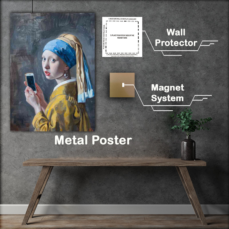 Buy Metal Poster : (Painting girl with the mobile phone)