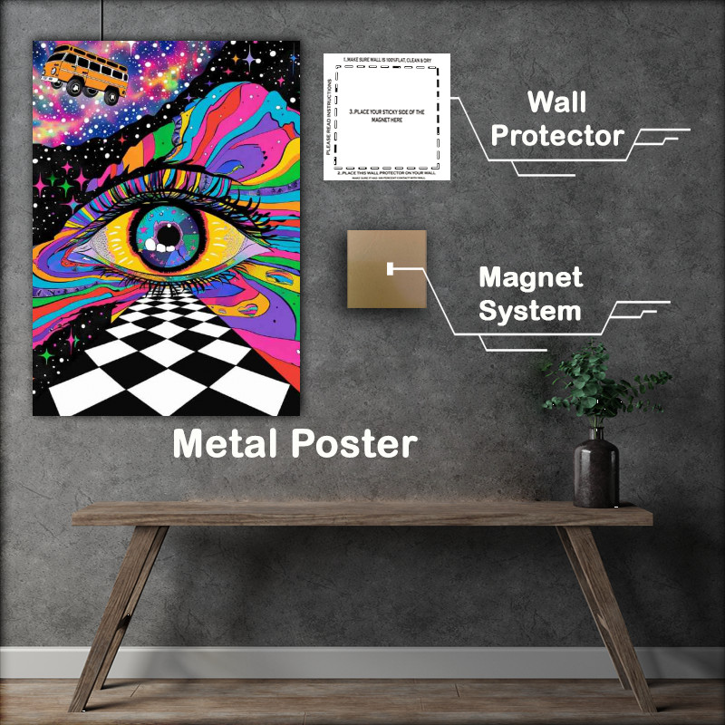 Buy Metal Poster : (Psychedelic eye black and white checkerboard)