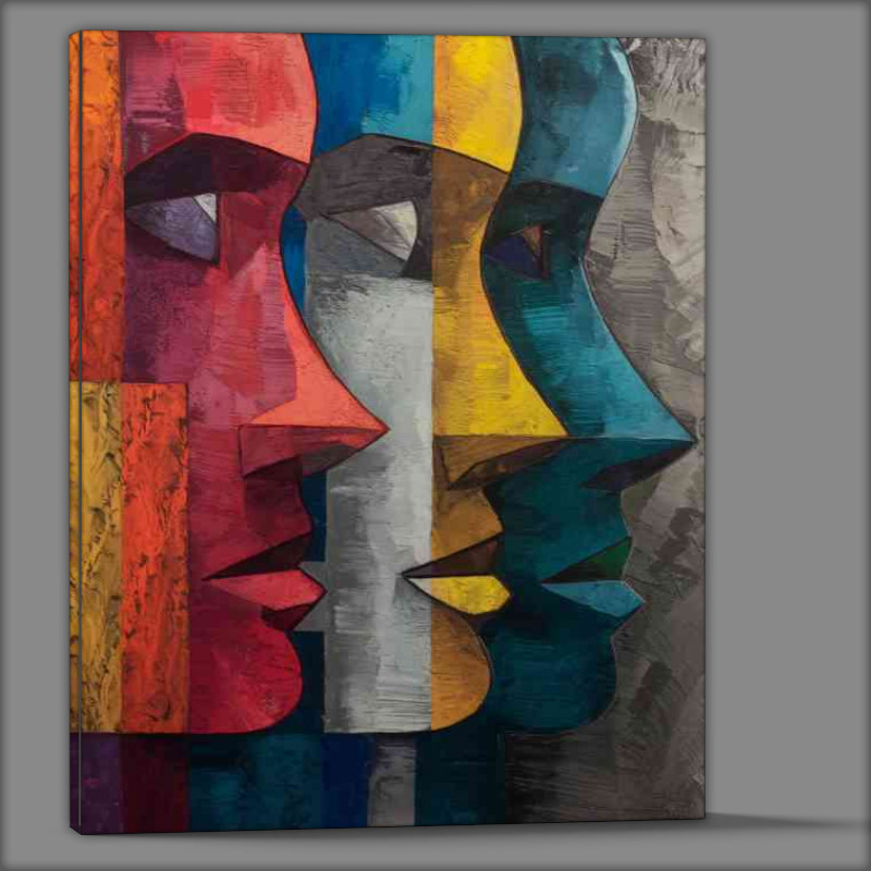 Buy Canvas : (An abstract artwork of multiple faces in profile)