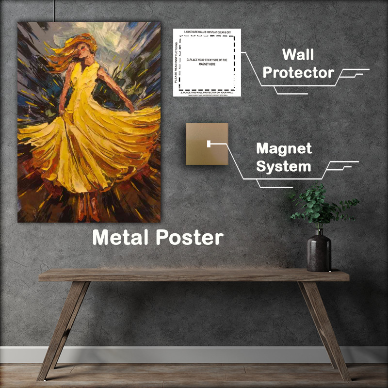 Buy Metal Poster : (Lady painted in the flowing yellow dress)