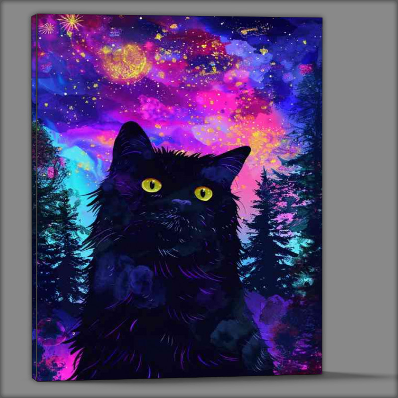 Buy Canvas : (A Black cat with night skies and trees)