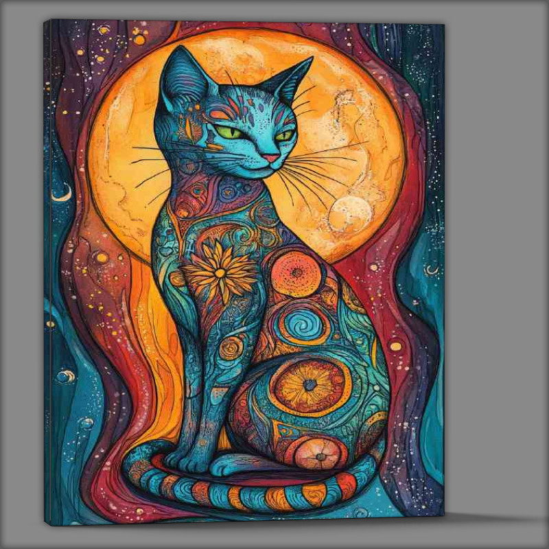 Buy Canvas : (Abstract cat with yellow moon)