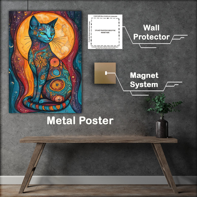 Buy Metal Poster : (Abstract cat with yellow moon)