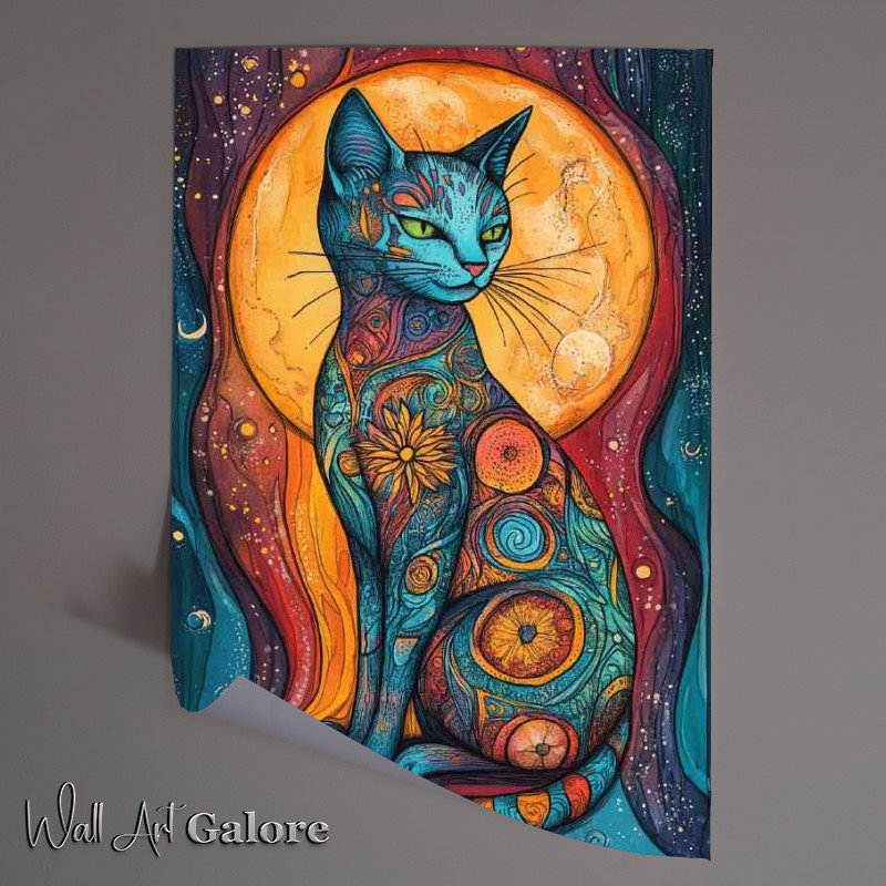 Buy Unframed Poster : (Abstract cat with yellow moon)