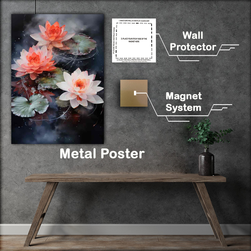 Buy Metal Poster : (The Harmonious Blend Japanese Flora around Koi Ponds)