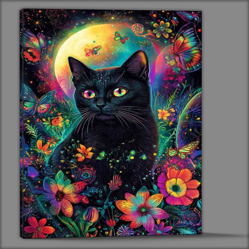 Buy Canvas : (Black cat surrounded by flowers and butterfly)