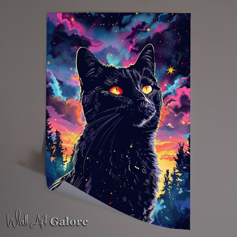 Buy Unframed Poster : (Black cat yellow eyes night sky)
