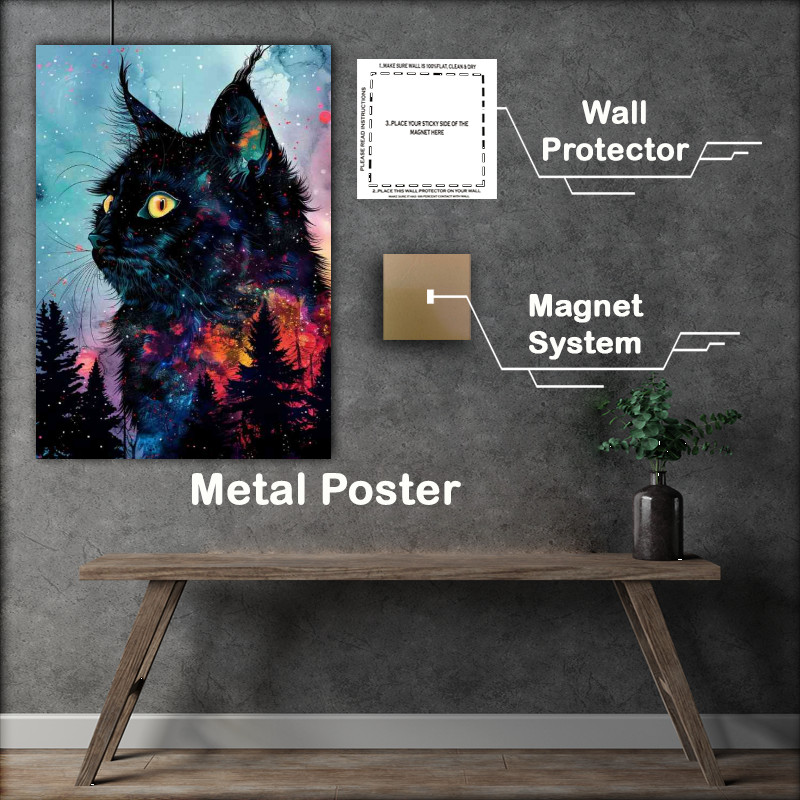 Buy Metal Poster : (Black furry cat in woodlands)