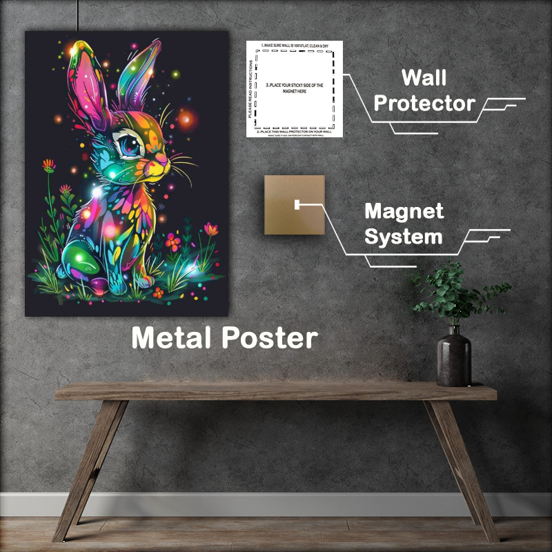 Buy Metal Poster : (Cartoon style rabbit glowing)