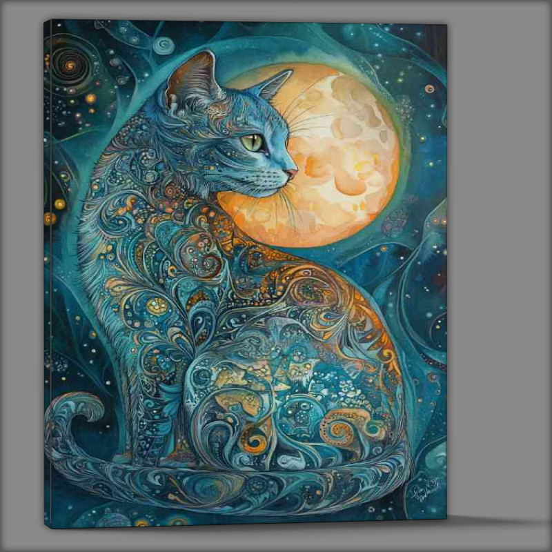Buy Canvas : (Cat and the full moon)