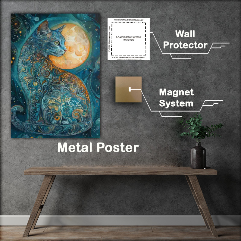 Buy Metal Poster : (Cat and the full moon)