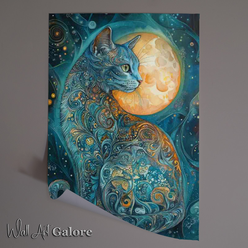 Buy Unframed Poster : (Cat and the full moon)